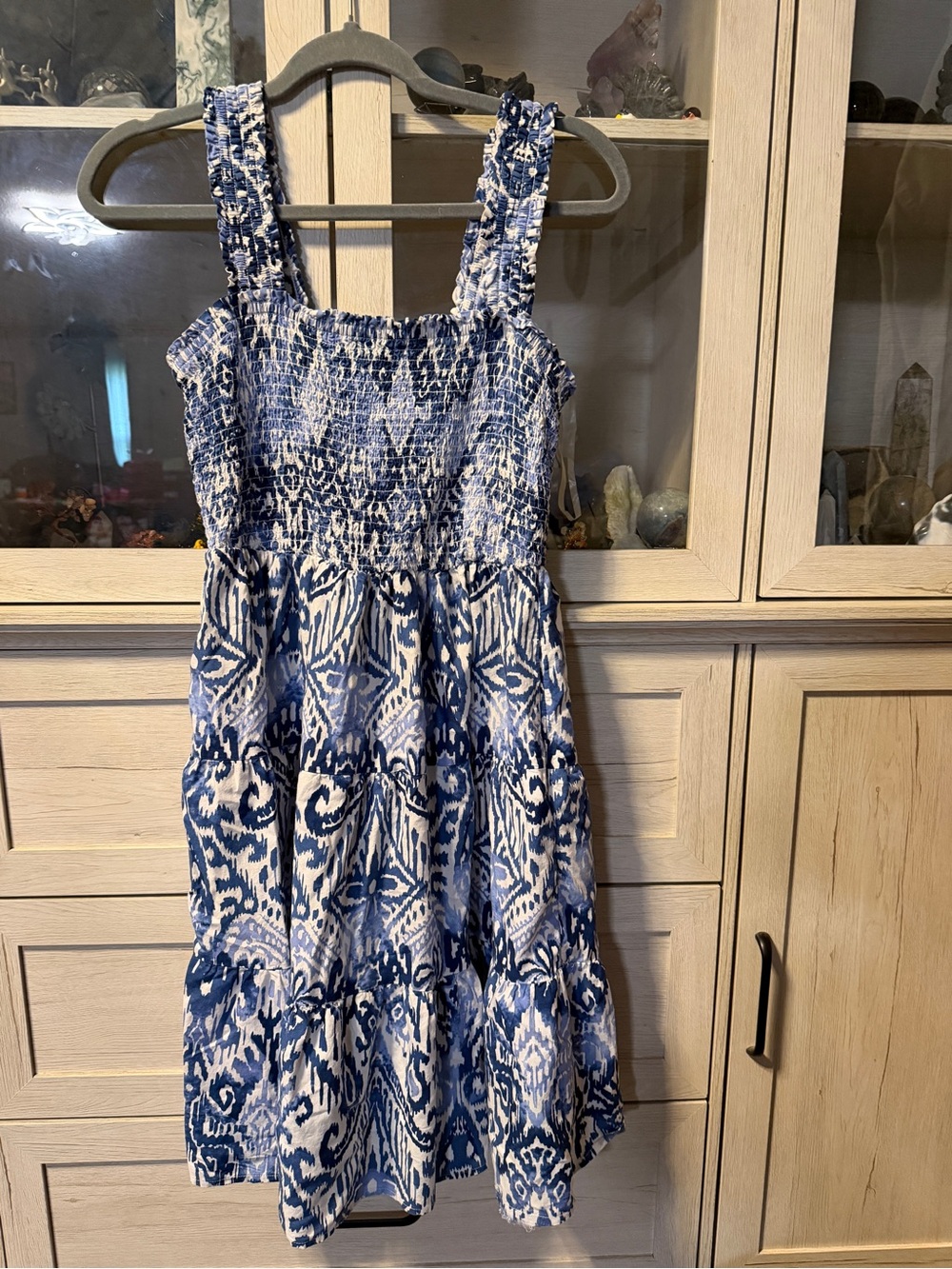 Blue Patterned Smocked Sundress